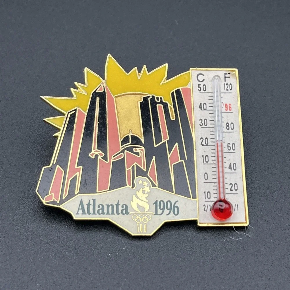 Vintage 1996 Atlanta‎ Olympics Cityscape Thermometer Lapel Hat Pin